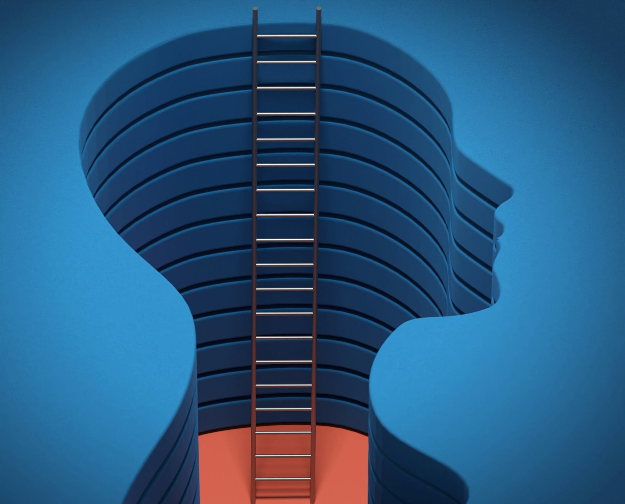 ladder inside head silhouette illustration