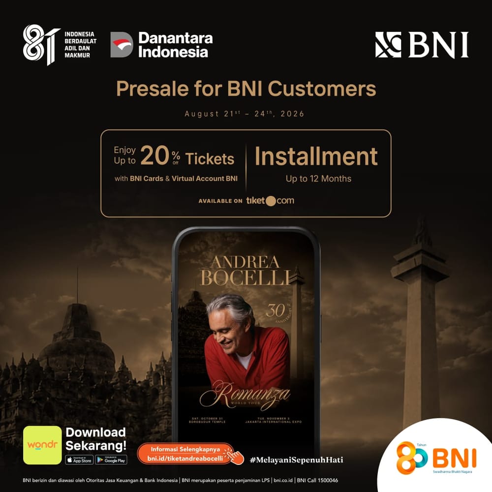 BNI Hadirkan Akses Eksklusif Menikmati Andrea Bocelli 'Romanza' di Indonesia